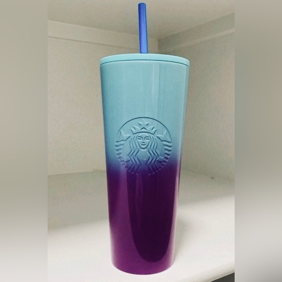 Starbucks Blue Tully Scalloped Cup Stainless Steel Cold Tumbler 24oz Venti NWT - Picture 4 of 7